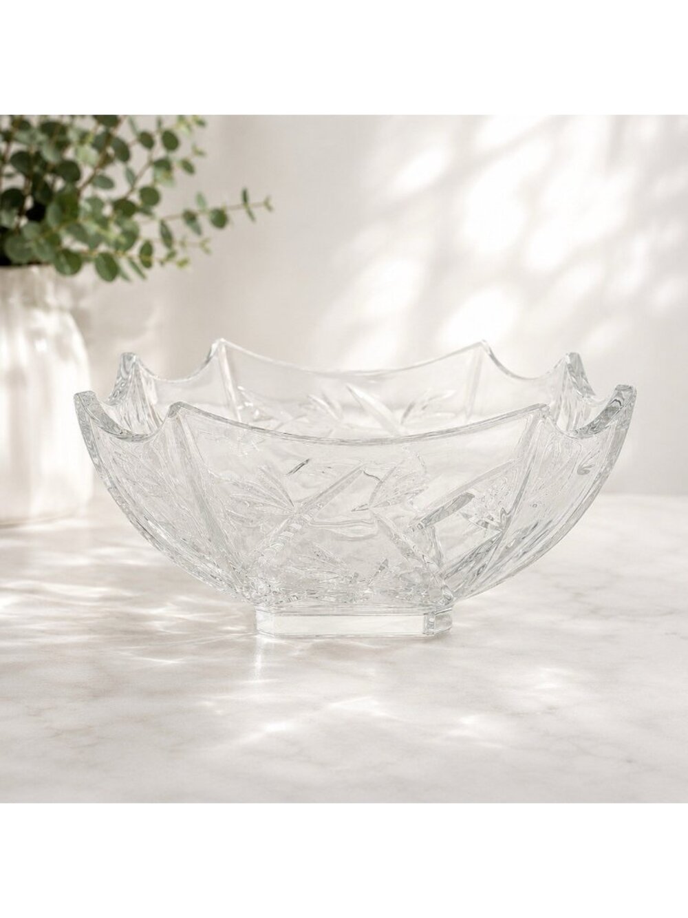 Vintage Waterford Crystal Bamboo Collection Square Bowl 6" Fine Lead Scalloped